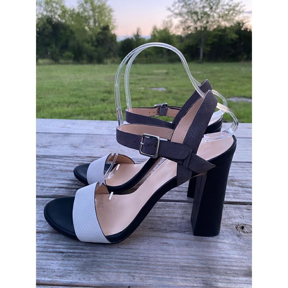 ✅Cole Haan Minetta slip back black and white sandal heels
